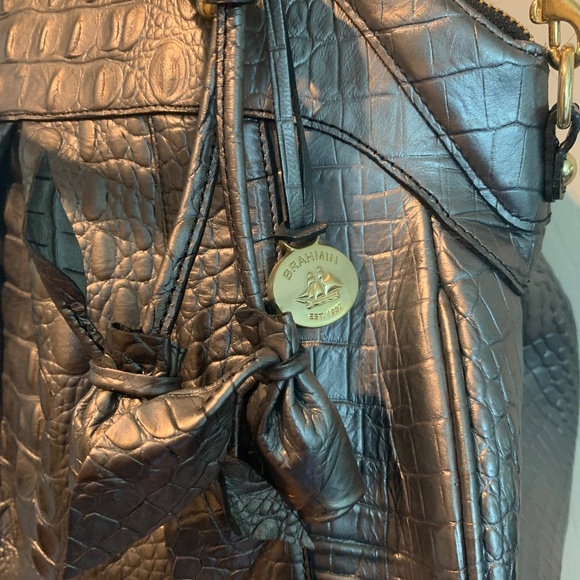 Brahmin Gray Croc Embossed Leather Satchel/Shoulder Handbag - Picture 3 of 10